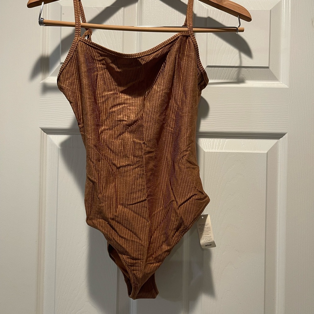 Aerie Brown Ribbed swimsuit